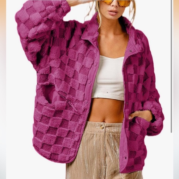 Jackets & Blazers - NWOT Pink Checkered Sherpa Jacket